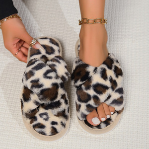Apertura incrociata primavera e autunno casa antiscivolo a fondo piatto coppia stile alla moda e semplice <span class=keywords><strong>pantofole</strong></span> <span class=keywords><strong>pelose</strong></span> aperte - Product Image 4