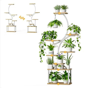 Iron Srt Wooden Garden Plant Rack with Grow Light 6 Tier Tall <b>Stand</b> Wheels Living Room Multi Plant Display Shelf for Flower Pots - Product Image 4
