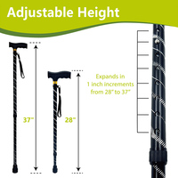 Télescope de gravure réglable en hauteur Canne de marche en aluminium noir Base robuste antidérapante ergonomique pour thérapie de rééducation