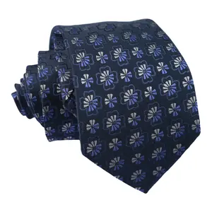 Geometric Floral Pattern Woven Silk Tie Embroidered Mens Jacquard 7 Fold Necktie