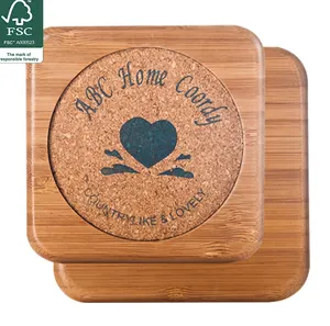 थोक रेस्तरां होटल कॉफी और चाय के बर्तन लकड़ी कोस्टर कस्टम लोगो प्राकृतिक बांस लकड़ी Coasters आयोजक
