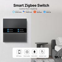 Interrupteur mural intelligent Zigbee 2 gangs avec affichage de l'heure et du temps, bouton tactile en verre trempé gris effet peau, contrôle sans fil (sans fil sous tension)