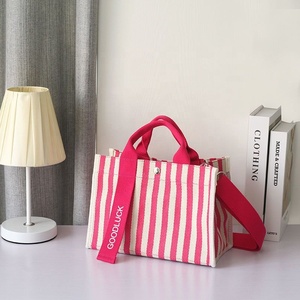 Bán buôn tùy chỉnh in logo mùa hè không thấm nước mua sắm phụ nữ bãi biển Sling sọc sac <span class=keywords><strong>Chic</strong></span> bông vải Tote Túi cho phụ nữ - Product Image 1