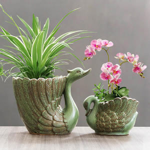 19A19 Мультяшные животные, лебеди, мясистые зеленые цветочные горшки, зеленые глазированные Керамические домашние декоративные цветочные горшки. - Product Image 3