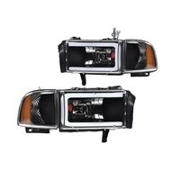 New LED Light Strip Headlights W/o Bulbs 12V 65W Fit for for 1500/2500/3500 1994-2002 Clear Lens Black Housing Amber