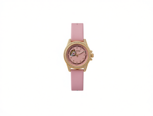 Orologio meccanico Hyf da donna, cinturino in pelle rosa, cassa dorata, quadrante rotondo, movimento analogico, stile elegante, 30 mm - Product Image 1
