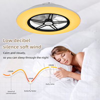 Ventilateur de plafond discret avec lumière, ventilateur de plafond sans pales à montage encastré avec haut-parleur Bluetooth, 6 vitesses, lumières LED à intensité variable, noir