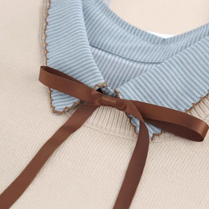 Women's Knitted <b>Sweater</b> Vest <b>Set</b> Loose Fit Crew Neck Breathable Two Piece Casual Top With Bow Detail - Product Image 3