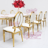 Chaises et tables de réception de luxe en acier inoxydable doré, durables et à bon prix, pour événements et salles de mariage