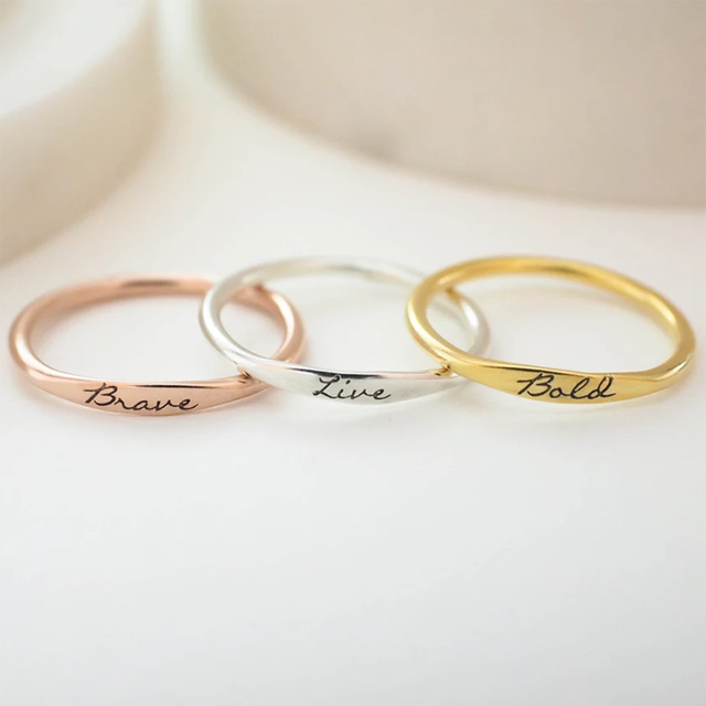 925 Sterling Silver Personalized Ring Custom Name Ring Delicate Engraved Stacking Rings for Women