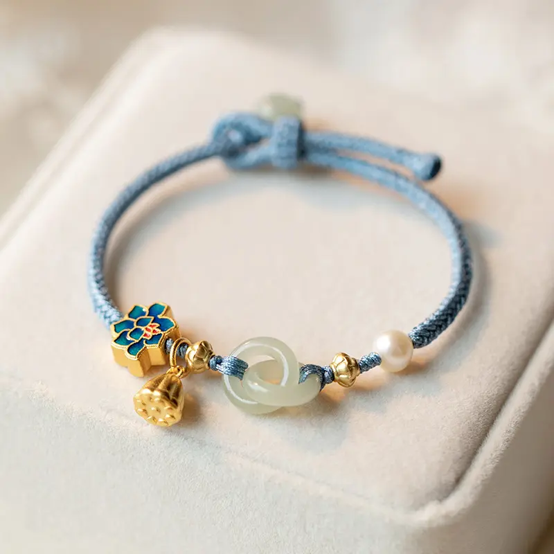 Модный нефритовый браслет GC220457 с жемчугом и эмалью подвеска для пары корейский Плетеный натуральный камень пончик веревочный браслет для женщин ювелирные изделия