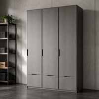 Armoire coulissante avec tiroirs, style moderne minimaliste, en bois gris, grand rangement pour chambre à coucher, avec poignées
