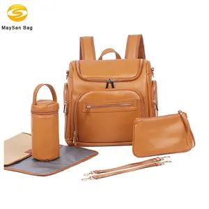 Sac en cuir Pu à langer pour bébé, sac à couches, vente en gros, de maternité, à grande capacité et Durable, brun