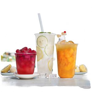 Gobelets en plastique transparent PP jetables personnalisés, diamètre 90 mm, pour smoothies, jus de fruits, citron, boba, bubble tea, eau minérale, boissons - Product Image 1