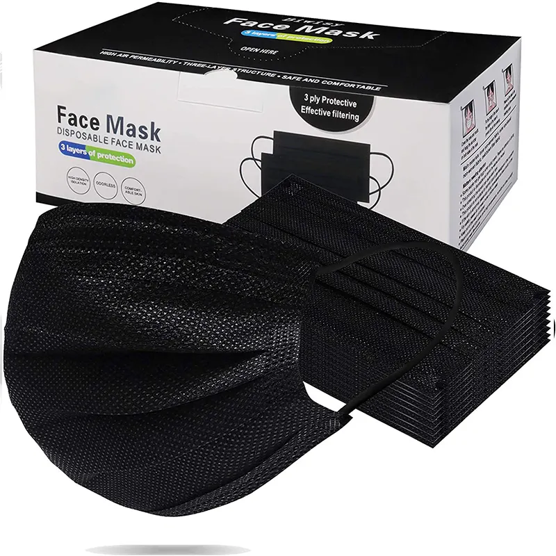 Black Masker 3 Ply Disposable Protective Medical Face Mask Mascarillas Surgical Facemasks Masque Chirurgical