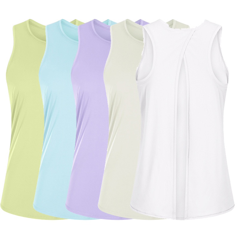S2027 Women Loose Fit Crew Neck Sleeveless Tops Plus Size Naked Feeling Breathable Yoga Vest