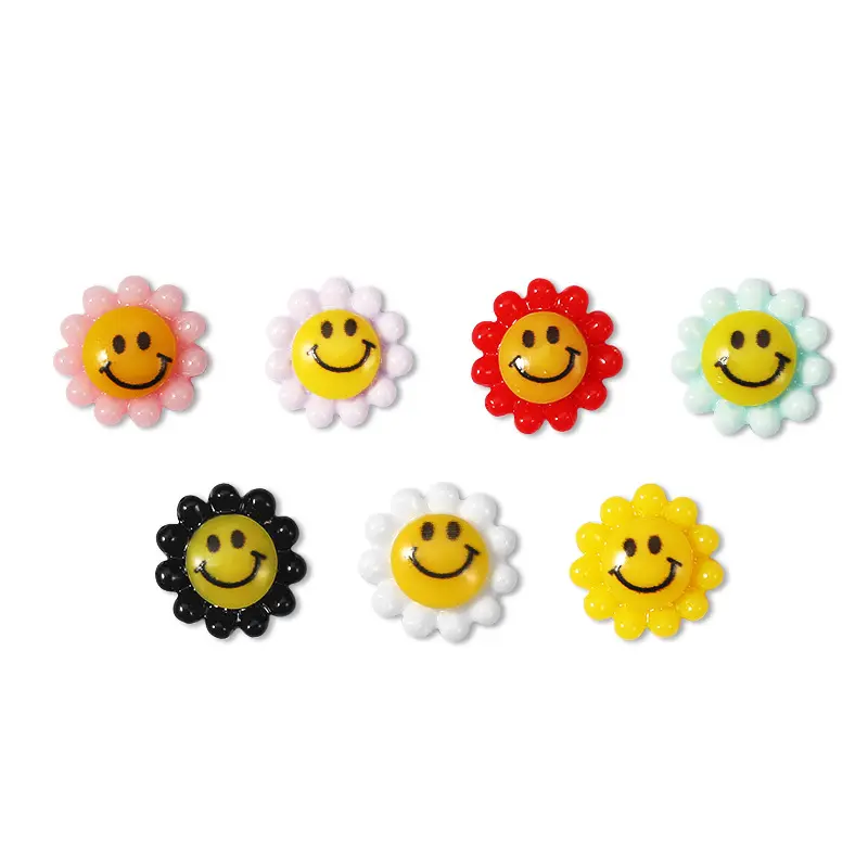 Wholesale Cute 3D Happy Face Sunflower Colorful Rainbow Daisy Metal Nail Supplies Charm Ornament Nail Art Accessories