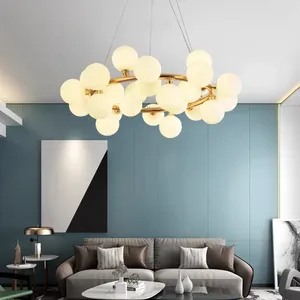 JYLIGHTING <span class=keywords><strong>Lampadario</strong></span> Moderno con <span class=keywords><strong>Sfere</strong></span> di Vetro Bianco, Lampada a Sospensione Semplice ad Anello a Bolle per Camera da Letto e Sala da Pranzo - Product Image 2