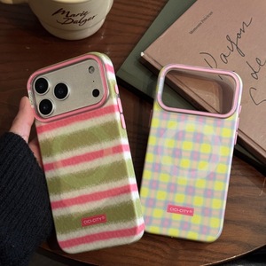 Étui de protection magnétique pour téléphone en moulage par injection, style Ins, rayé vert, rose, <span class=keywords><strong>crayon</strong></span>, avec kit de nettoyage pour 15 <span class=keywords><strong>Pro</strong></span> Max - Product Image 1