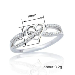 Anello in Argento H275 con Diamante Naturale Taglio a Cuore per Donna, Anello di Fidanzamento con Pietre Laterali Colore G - Product Image 5