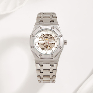 Montre mécanique squelette de luxe pour homme en acier inoxydable avec boîtier en alliage, cadran en verre de 22 mm de largeur, affichage à aiguilles pour les affaires - Product Image 3