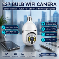 Nouvelle caméra de sécurité intérieure WiFi IP en forme d'ampoule, communication bidirectionnelle, détection de mouvement, CMOS, carte mémoire, caméra de surveillance domestique, vente en gros