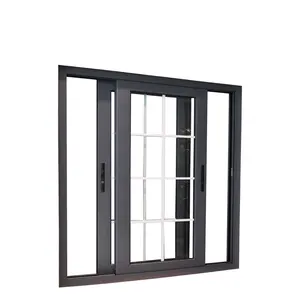 Customized aluminium door and window modern aluminum frame blue color tinted glass sliding windows with roller blinds
