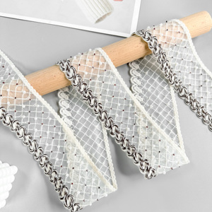 Wholesale Embroidery Tulle Beaded Lace Trim Border Luxury Net Mesh Lace Ribbon for <strong>Dresses</strong> Bridal <strong>Veils</strong> Costumes &amp; Crafts - Product Image 1