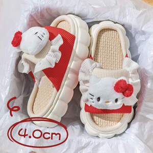 린넨 슬리퍼 여성 실내 홈 면 린넨 사계절 사랑스러운 슬리퍼 개 외부 착용 미끄럼 방지 슬리퍼 - Product Image 4