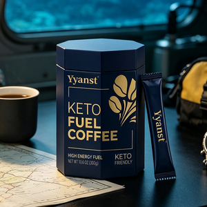 Café Instantáneo Keto Fuel OEM, Alta Energía, Bajo en Carbohidratos, Cetosis, Control de Peso, Suplemento para la Vitalidad Masculina, 300g, Envase Hexagonal en Sobres - Product Image 3