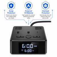 Station de charge de chevet 7-en-1 avec 2 prises CA, hub USB 2A1C et réveil numérique avec protection contre les surtensions pour hôtels et bureaux