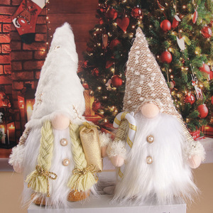 Luxury White Gold Christmas Gnome Plush <b>Doll</b> Faceless Gnome Ornament For Tabletop Xmas Home Decoration - Product Image 1