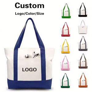 Custom Design Eco-Friendly Canvas <b>Tote</b> <b>Bag</b> with Pockets <b>Zipper</b> Closure Dual Handles for Ladies-Grocery & Travel Use - Product Image 5