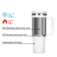 Lot de 20 gobelets à sublimation blancs en acier inoxydable 2.0 de 40 oz avec poignée et paille, expédition depuis l'entrepôt américain