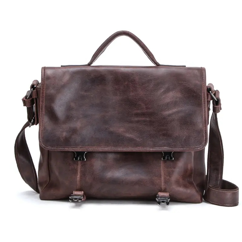 Custom leather men briefcase bag Crossbody 13.3" macbook laptop Briefcase Messenger Bag for Men