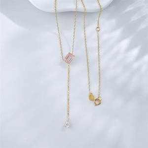 Collier pendentif en or 18 carats avec émeraude de laboratoire et diamant <span class=keywords><strong>rose</strong></span>, forme goutte d'eau romantique en Y, avec pompon, pour femme - Product Image 1