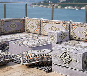 Set di Divani da Terra Modulari Personalizzabili in Stile Arabo, Salvaspazio, Stile Turco per Balcone, Patio e Camera degli Ospiti - Product Image 4