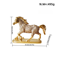Figurine en résine de sculpture de cheval marchant et debout à motifs dorés