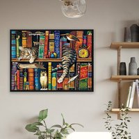 Étagère personnalisée 40x30CM Décoration intérieure chat Peinture diamant ronde complète 5D Acrylique Peinture diamant personnalisée Décoration murale