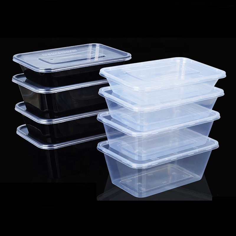 500 ml Disposable lunch box rectangular bento transparent plastic tableware wholesale packaging box PP takeaway fast food box