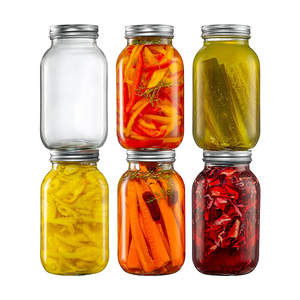 Custom Clear regular Mouth Mason Jars 32 oz With Lid 1000ml 1 Litre Glass Storage Jars for Canning Peanut Honey Pickles