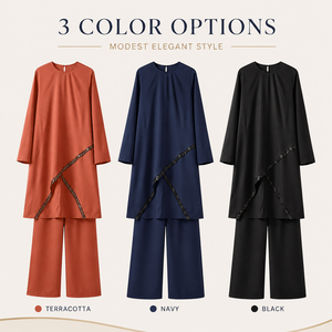 Set di Abbigliamento Islamico Arabo all'Ingrosso, 2 Pezzi, Completo Abaya per Donne Musulmane, Top con Collo a O e Pantaloni - Product Image 2