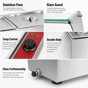 Bain-marie électrique professionnel 3, 4 ou 5 bacs en acier inoxydable avec couvercle en verre pour la restauration hôtelière - Product Image 2