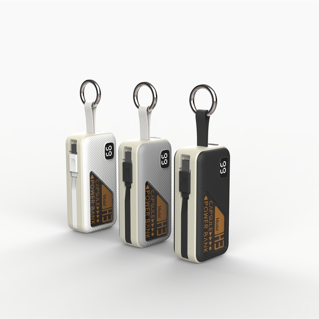 Promotion Gift Mini Power Bank 5000mah With Built-in Cables Digital Display Lanyard Capsule Keychain Portable Charger