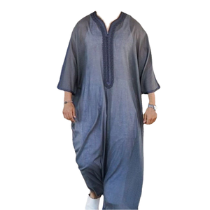 Abaya Informal de Algodón y Lino para Adultos de Medio Oriente, Tallas M-4XL, Corte Regular, Cuello en V, Maxi, Ligera, Antiarrugas - Product Image 1