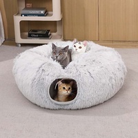 Lit pour chat d'hiver classique de luxe, doux, en peluche, interactif, multifonctionnel, pour l'extérieur, avec boules et tunnels en peluche amovibles