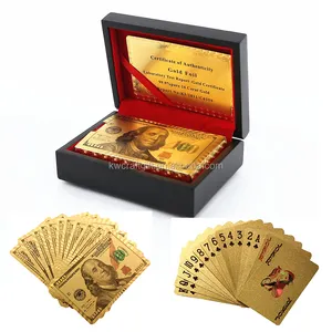 Benutzer definierte 24 Karat Gold Banknote $100 Dollar Rechnungen Poker Spielkarten Box in Holzkiste