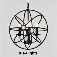 Luminaire suspendu sphérique en fer noir de style industriel moderne, hauteur réglable, E27 LED, lustre pour café, restaurant, salle à manger, salon