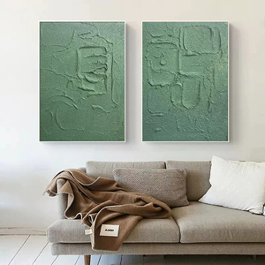 Grande toile abstraite verte wabi sabi, peinte à la main, encadrée, art mural, peinture à l'huile, décoration intérieure, cadeau pour l'inauguration d'une maison - Product Image 2