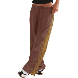 Pantalones Anchos de Mujer Fisoew, Cintura Alta, Rayados, Estilo Palazzo, con Bolsillos, Color Marrón, Transpirables, Estilo Casual - Product Image 1